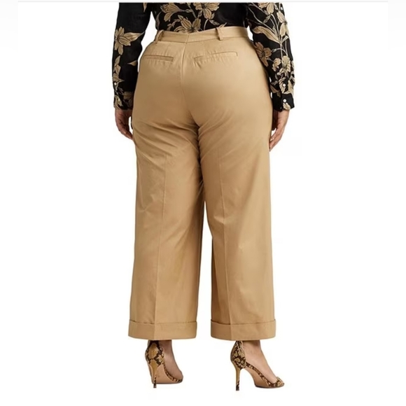 Lauren Ralph Lauren Plus Size Pleated Cotton Twill Cropped Wide Leg Pant - Picture 2 of 12